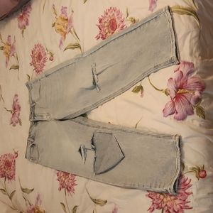 Risen high rise distressed denim